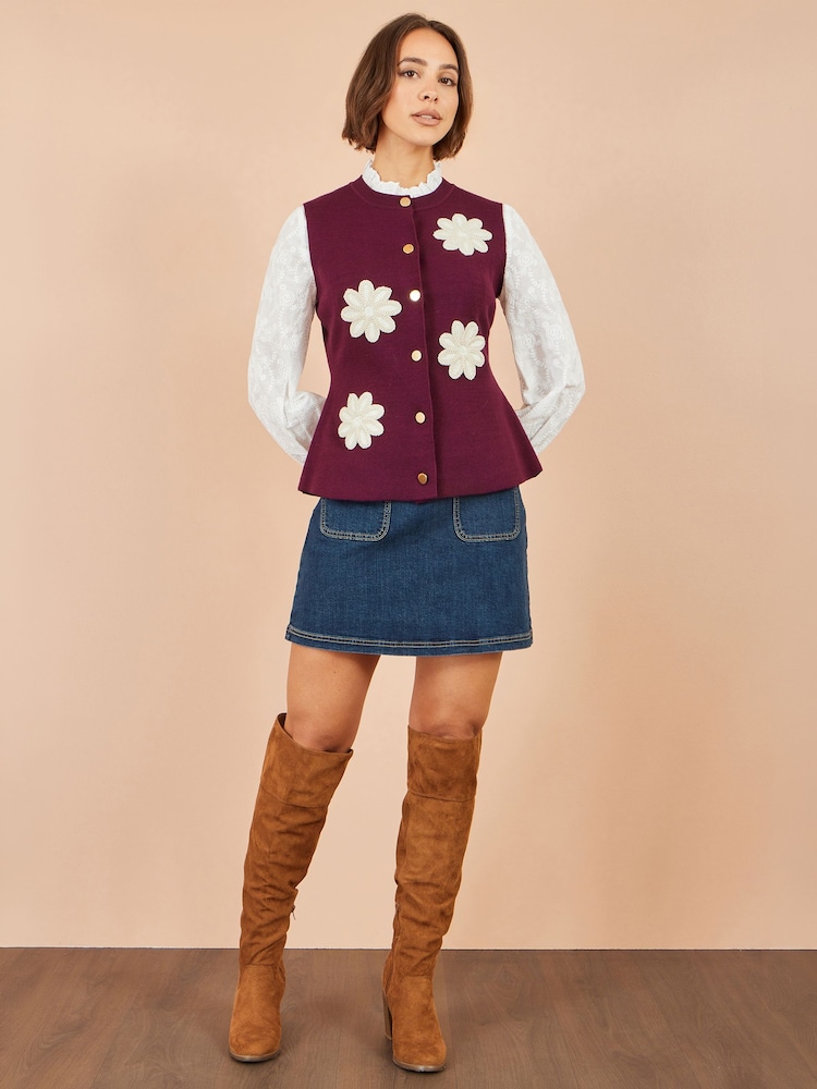 Yumi Red Flower Appliqué Knit Waistcoat - Image 2 of 4 Yumi Red Flower Appliqué Knit Waistcoat - Image 2 of 4