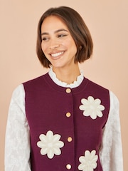 Yumi Red Flower Appliqué Knit Waistcoat - Image 3 of 4