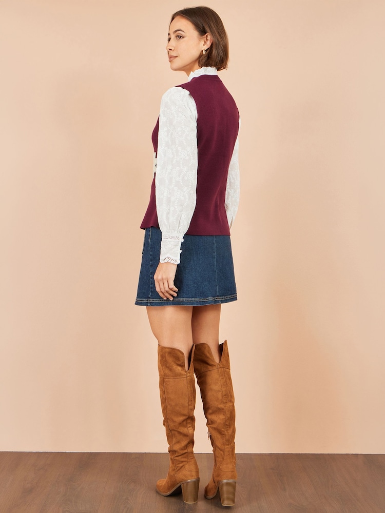 Yumi Red Flower Appliqué Knit Waistcoat - Image 4 of 4 Yumi Red Flower Appliqué Knit Waistcoat - Image 4 of 4
