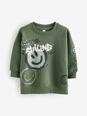 Khaki Green Graffiti Character Crew Neck Sweatshirt (3mths-7yrs) - Image 1 of 3