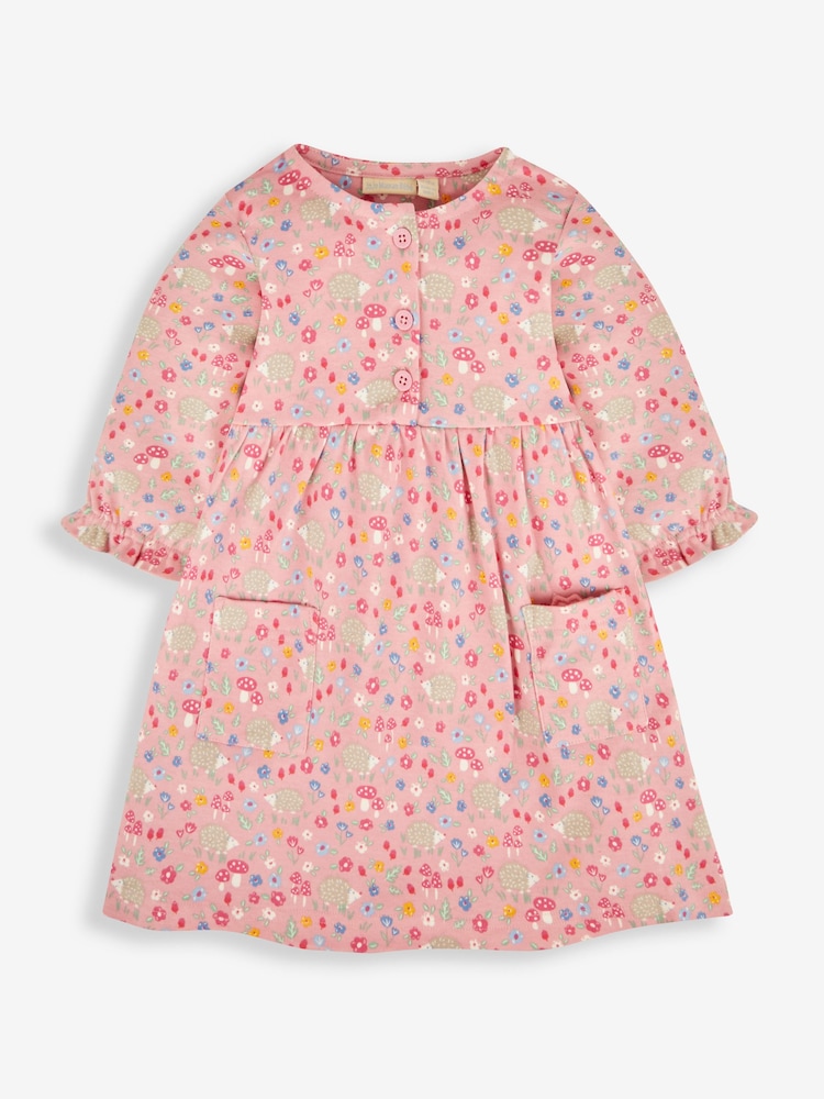 JoJo Maman Bébé Pink Hedgehog Floral Button Front Dress - Image 2 of 4