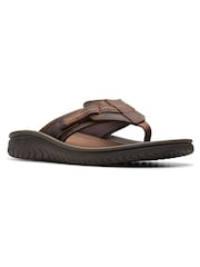 Clarks Brown Beeswax Leather Wesley Sandals - Image 3 of 7