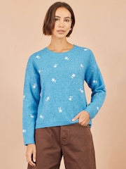 Azul - Suéter holgado bordado de margaritas de Yumi - Imagen 1 de 5