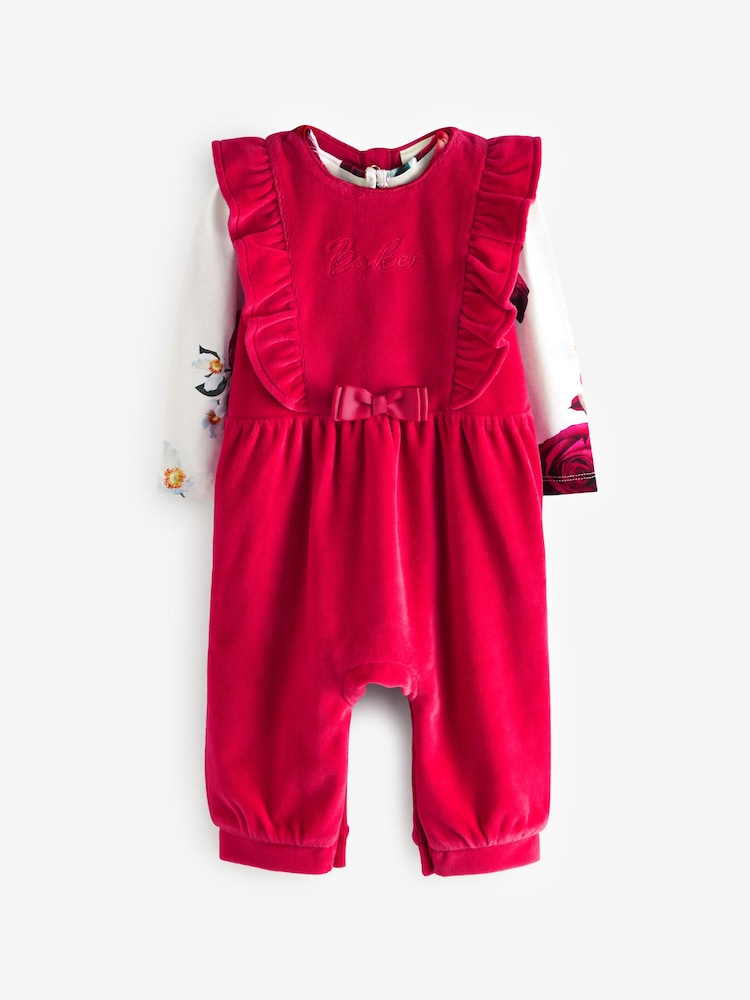 Baker by Ted Baker Red Floral Frill Dungaree Set - Image 1 of 5