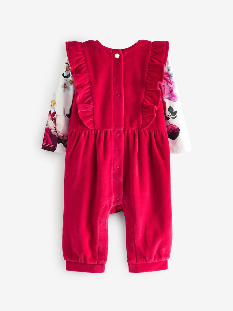 Baker by Ted Baker Red Floral Frill Dungaree Set - Image 2 of 5