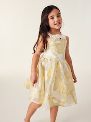 Gold - Baker by Ted Baker Glitzerndes Jacquard-Kleid mit Schleife - Bild 2 von 12