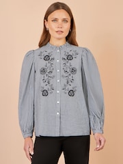 Yumi Black Cotton Gingham Embroidered Shirt - Image 1 of 5