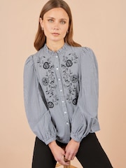 Yumi Black Cotton Gingham Embroidered Shirt - Image 4 of 5