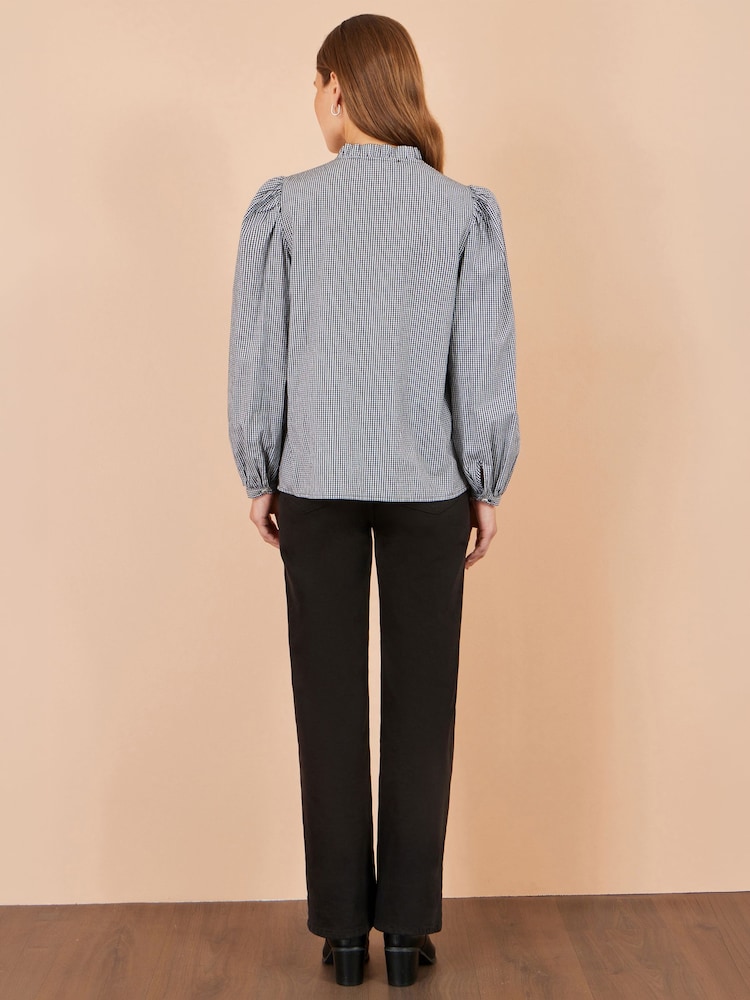 Yumi Black Cotton Gingham Embroidered Shirt - Image 5 of 5 Yumi Black Cotton Gingham Embroidered Shirt - Image 5 of 5