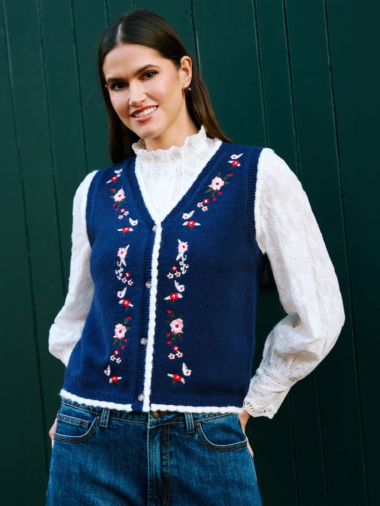 Yumi Brodert Strikket Vest - Bilde 1 av 5