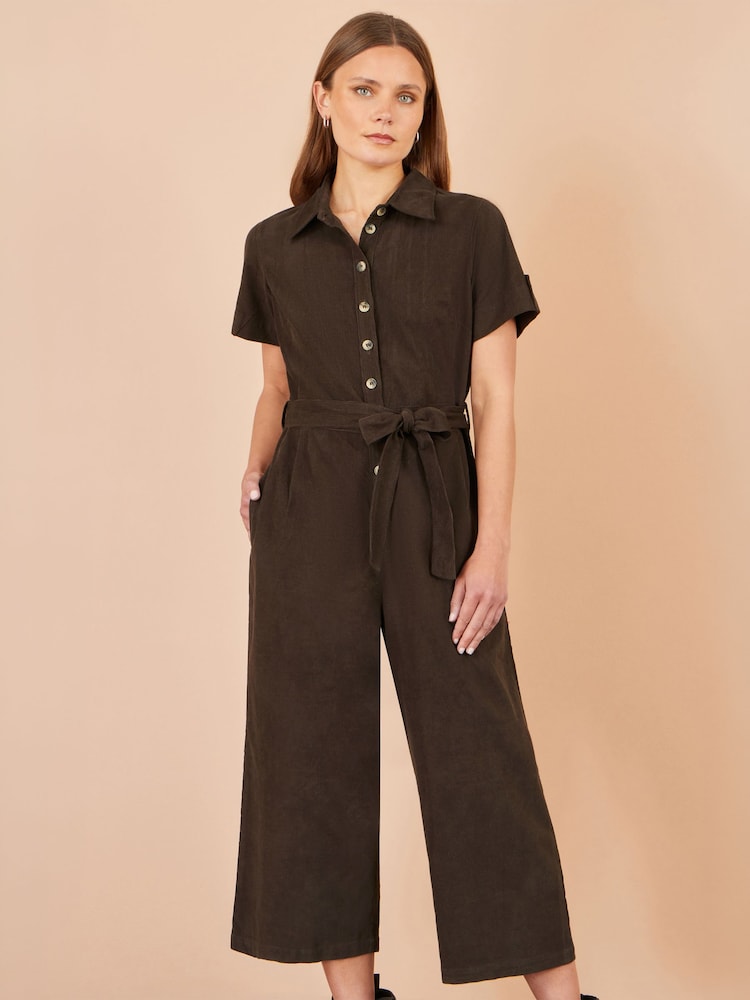 Yumi Brown Cord Relaxed Jumpsuit - Image 1 of 4
