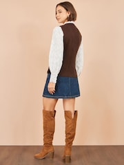 Yumi Brown Flower Appliqué Knit Waistcoat - Image 4 of 4