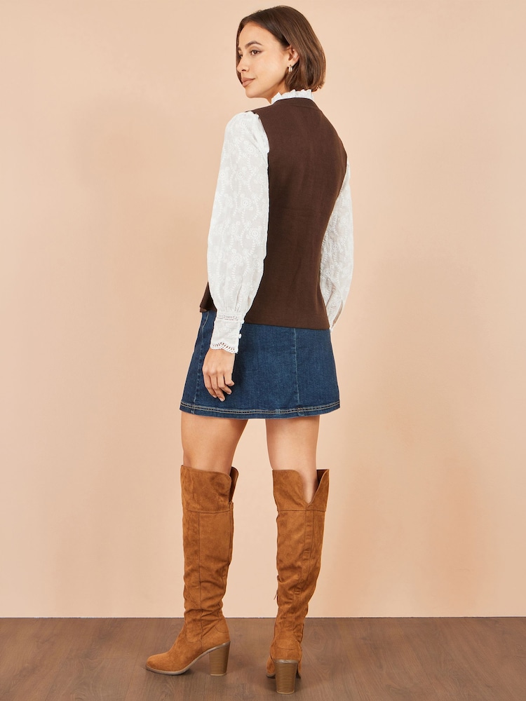Yumi Brown Flower Appliqué Knit Waistcoat - Image 4 of 4