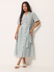 M&Co Blue Petite Stripe Shirt Dress - Image 1 of 5