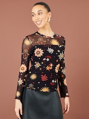 Yumi Black Cosmic Mesh Top - Image 1 of 5