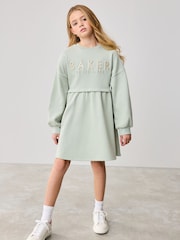 Sage zelena - Baker by Ted Baker 100% bombaž embossed z blagovno znamko pulover - Slika 1 iz 11