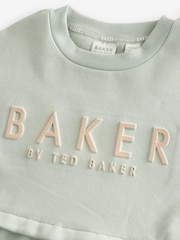 Sage zelena - Baker by Ted Baker 100% bombaž embossed z blagovno znamko pulover - Slika 10 iz 11