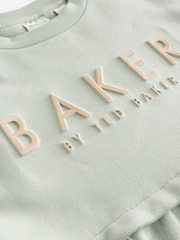 Sage zelena - Baker by Ted Baker 100% bombaž embossed z blagovno znamko pulover - Slika 9 iz 11