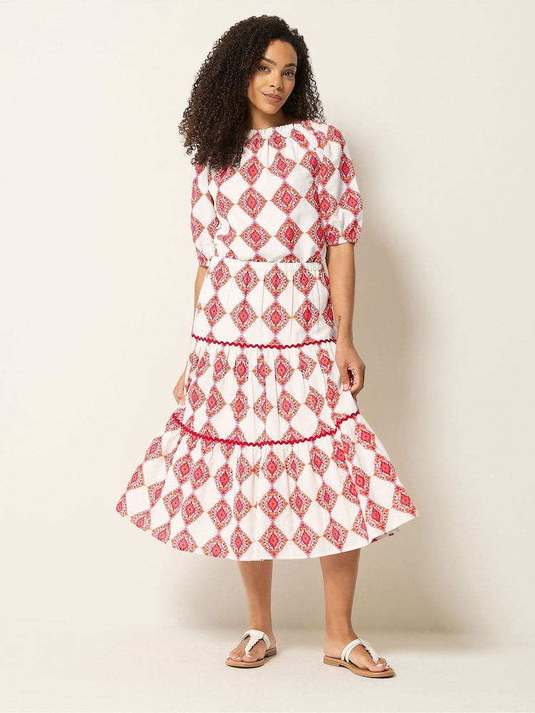M&Co Cream Printed Tile Maxi Skirt - Image 1 of 5 M&Co Cream Printed Tile Maxi Skirt - Image 1 of 5