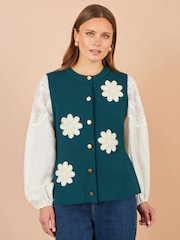 Yumi Blue Flower Appliqué Knit Waistcoat - Image 1 of 4