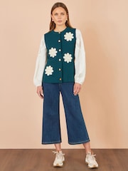 Yumi Blue Flower Appliqué Knit Waistcoat - Image 2 of 4