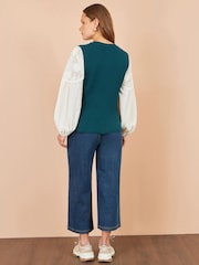 Yumi Blue Flower Appliqué Knit Waistcoat - Image 4 of 4