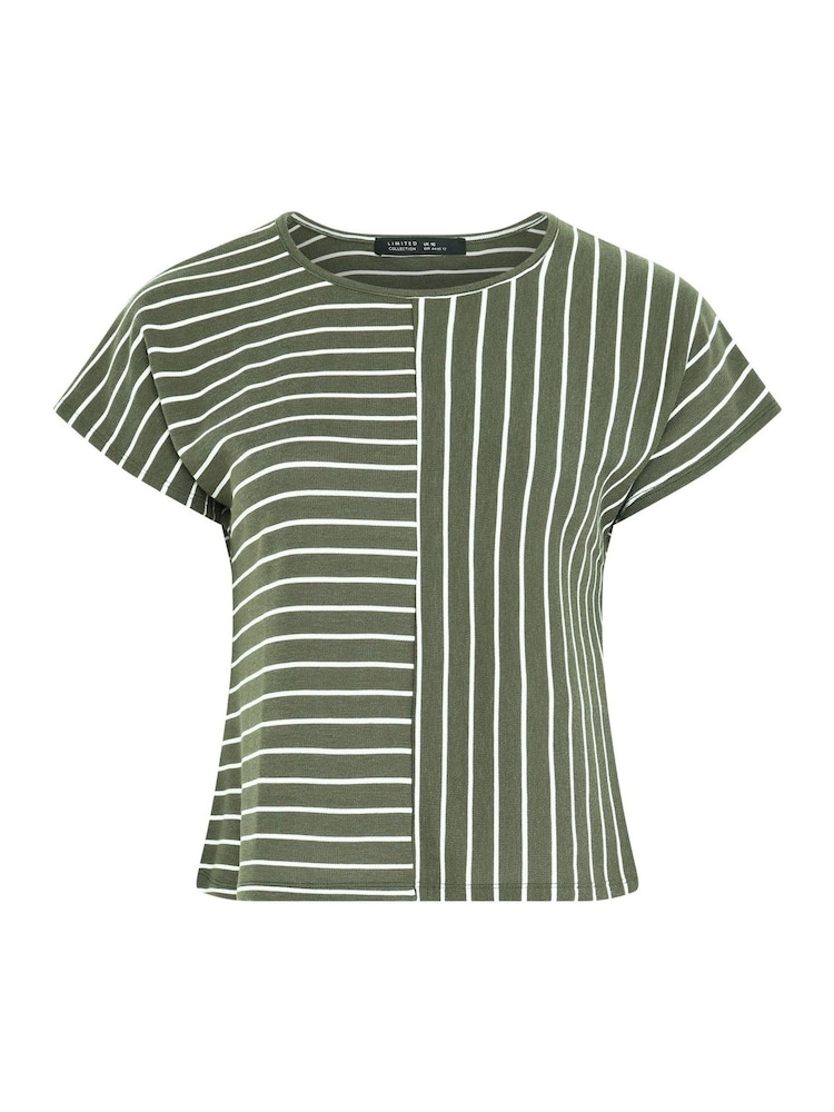 Yours Curve Green Limited 2 Way Stripe T-Shirt - Image 5 of 5 Yours Curve Green Limited 2 Way Stripe T-Shirt - Image 5 of 5