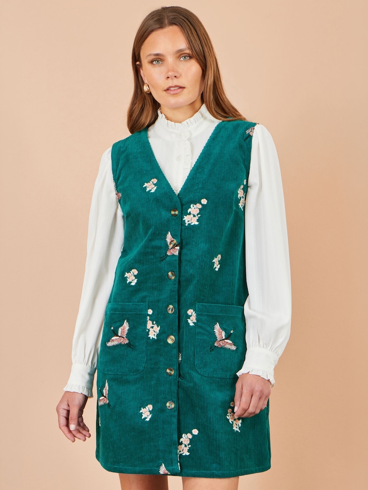 Blå - Yumi Crane Brodert Pinafore-kjole - Bilde 1 av 5 Blå - Yumi Crane Brodert Pinafore-kjole - Bilde 1 av 5
