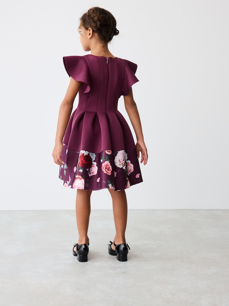 Baker by Ted Baker Plum Purple Floral Print Scuba Dress - Image 2 of 8