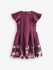 Baker by Ted Baker Plum Purple Floral Print Scuba Dress - Image 5 of 8