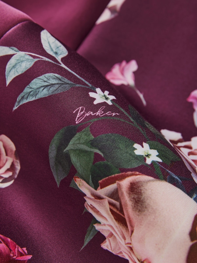 Baker by Ted Baker Plum Purple Floral Print Scuba Dress - Image 8 of 8