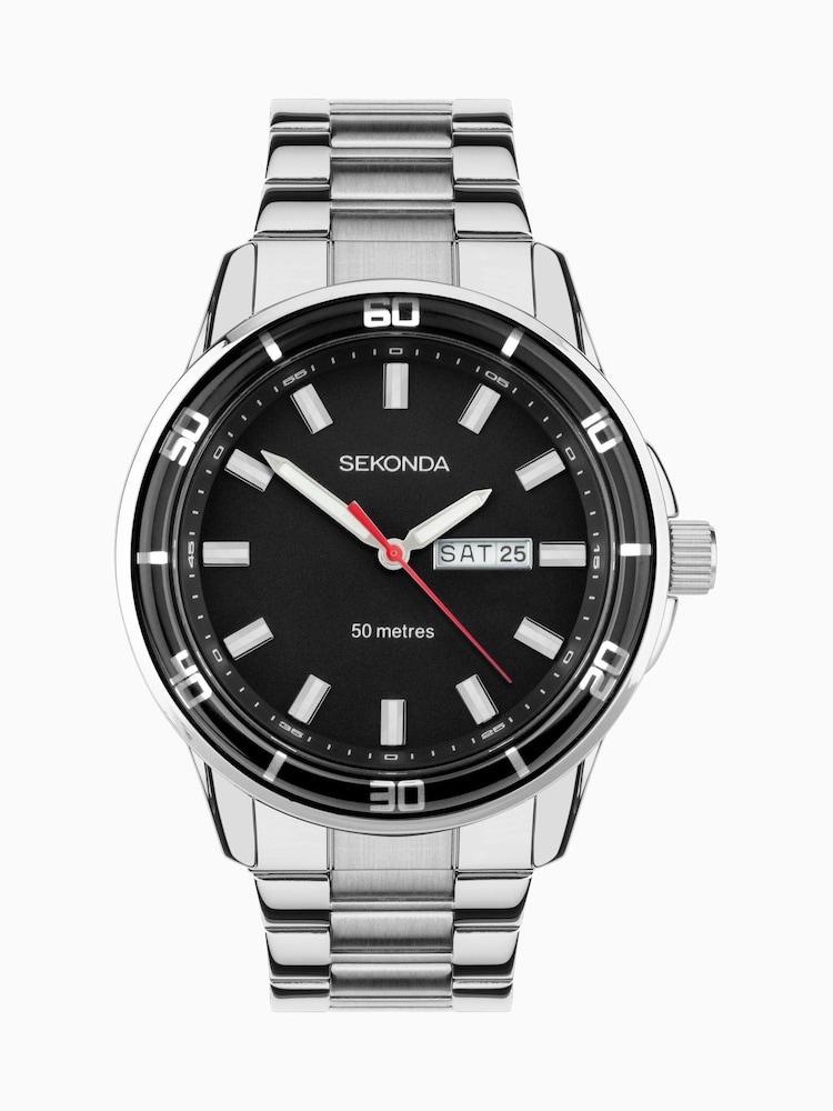 Sekonda Mens Midnight 44mm Analogue Silver Tone Watch With Case And Stainless Steel Bracelet With Black Dial - Image 2 of 6 Sekonda Mens Midnight 44mm Analogue Silver Tone Watch With Case And Stainless Steel Bracelet With Black Dial - Image 2 of 6