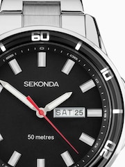 Sekonda Mens Midnight 44mm Analogue Silver Tone Watch With Case And Stainless Steel Bracelet With Black Dial - Image 3 of 6