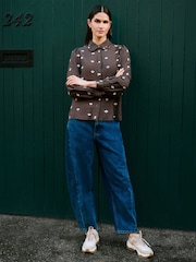 Yumi Brown Viscose Daisy Embroidered Shirt - Image 2 of 5