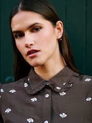 Yumi Brown Viscose Daisy Embroidered Shirt - Image 3 of 5
