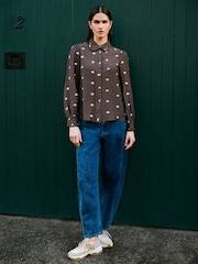 Yumi Brown Viscose Daisy Embroidered Shirt - Image 4 of 5