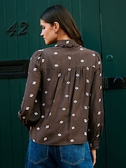 Yumi Brown Viscose Daisy Embroidered Shirt - Image 5 of 5