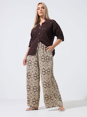 Yours Curve Brown Animal Print Limited Wide Leg Trousers - Image 1 of 6