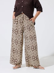 Yours Curve Brown Animal Print Limited Wide Leg Trousers - Image 2 of 6