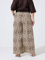 Yours Curve Brown Animal Print Limited Wide Leg Trousers - Image 3 of 6