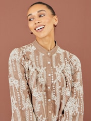 Yumi Brown Embroidered Floral Relaxed Shirt - Image 3 of 5