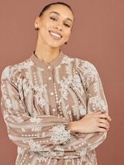 Yumi Brown Embroidered Floral Relaxed Shirt - Image 4 of 5