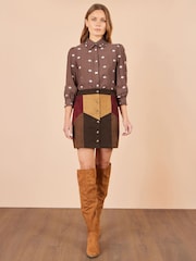 Yumi Brown Patchwork Cord Mini Skirt - Image 1 of 3