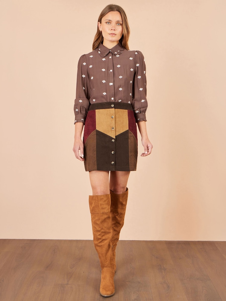 Yumi Brown Patchwork Cord Mini Skirt - Image 1 of 3 Yumi Brown Patchwork Cord Mini Skirt - Image 1 of 3