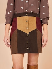 Yumi Brown Patchwork Cord Mini Skirt - Image 2 of 3