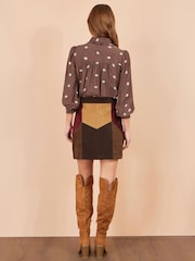 Yumi Brown Patchwork Cord Mini Skirt - Image 3 of 3
