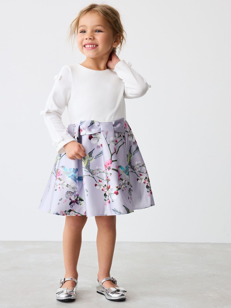 Baker by Ted Baker Mint Green Bird Floral Print Bow Satin Dress - Image 1 of 10