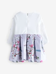 Baker by Ted Baker Mint Green Bird Floral Print Bow Satin Dress - Image 8 of 10