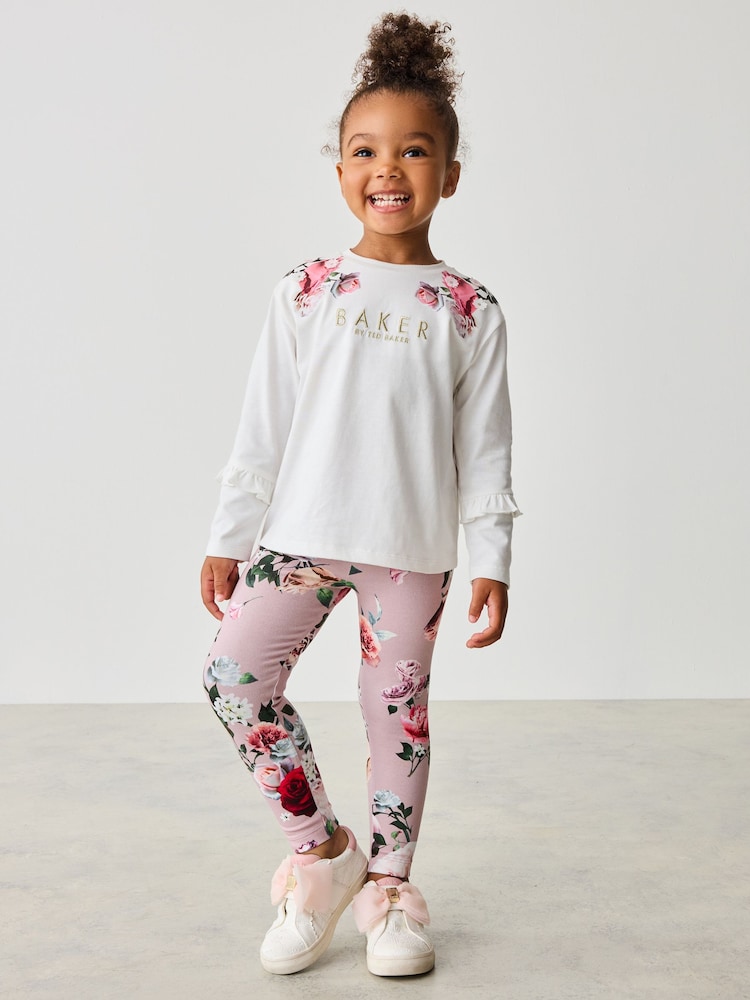 Baker by Ted Baker Neutral Floral Print Top And Leggings Set - Image 1 of 10