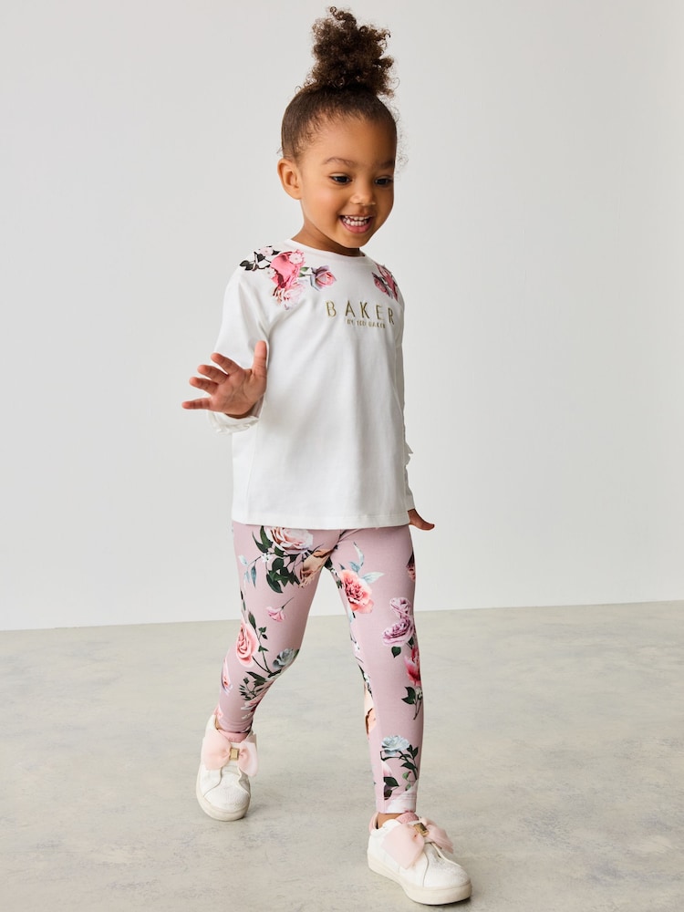 Baker by Ted Baker Neutral Floral Print Top And Leggings Set - Image 2 of 10